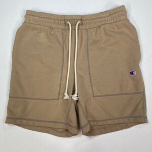 Champion Mens Tan French Terry Sweat Shorts Contrast Stitch Pockets Size M